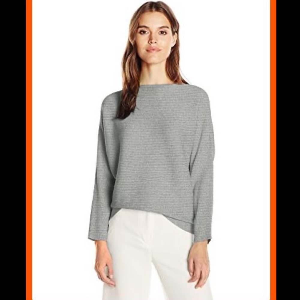 Vince Camuto Long Sleeve Boatneck Ribbed Dolman Sweater, Light Heather Grey